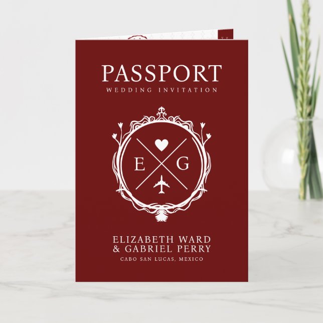 Invitación Pasaporte de viaje Destino de Borgoña Boda (Anverso)