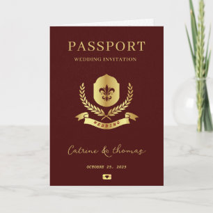 Invitación Pasaporte Mapa Mundial Destino de Boda Elegante