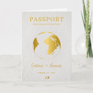 Invitación Pasaporte Mapa Mundial Moderno Destino Gold
