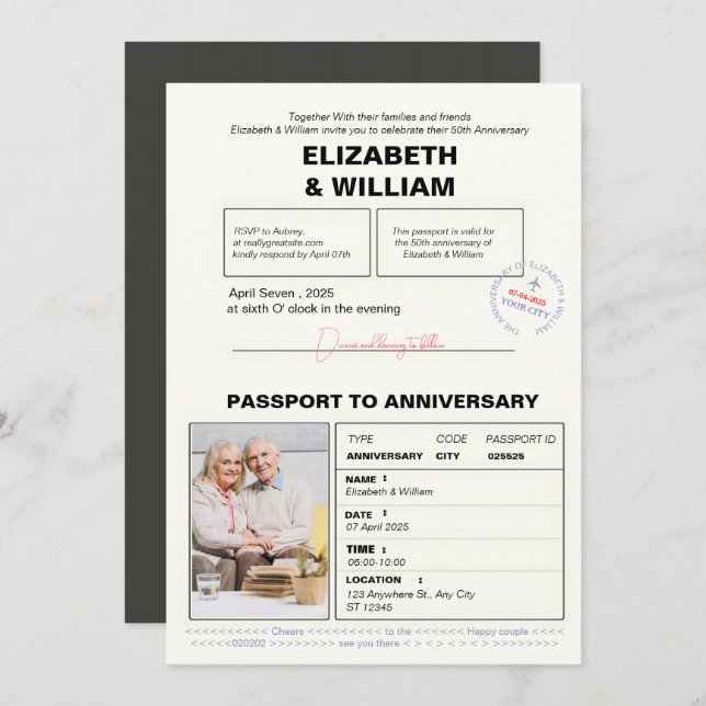 Invitación Pasaporte moderno 50 años (Anverso / Reverso)