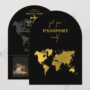 Invitación Pasaporte Mundial de Boda de Destino Negro Oro