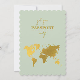 Invitación Pasaporte Mundial de Boda de Destino Sage Green Go