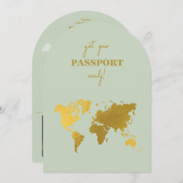 Invitación Pasaporte Mundial de Boda de Destino Sage Green Go