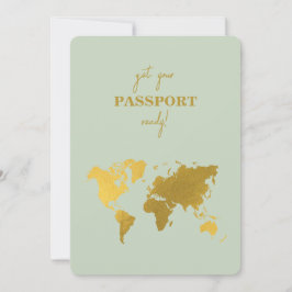 Invitación Pasaporte Mundial de Boda de Destino Sage Green Go
