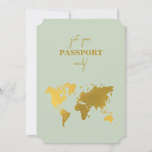 Invitación Pasaporte Mundial de Boda de Destino Sage Green Go