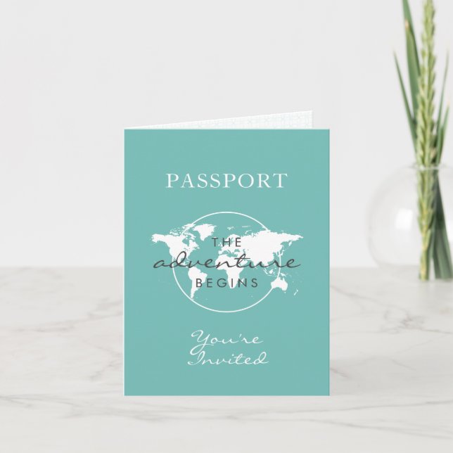 Invitación Pasaporte neutral de género Viaje Baby Shower Verd (Anverso)