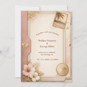 Invitación Pasaporte Tropical Boda en Rosa Dorado