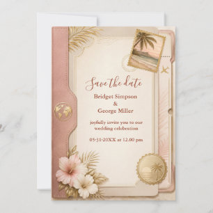Invitación Pasaporte Tropical Boda en Rosa Dorado