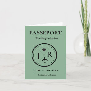 Invitación Pasaporte verde monograma Boda de destino