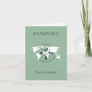 Invitación Pasaporte Verde Viaje Niño Shower Mapa Mundial