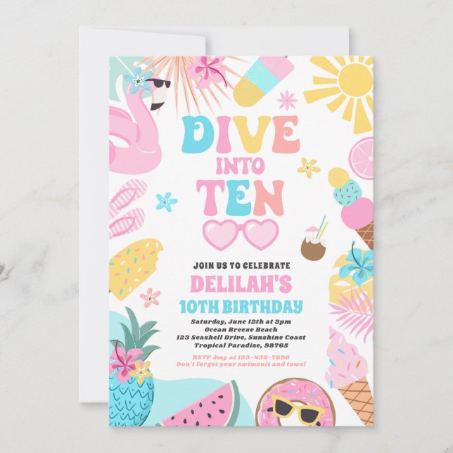 Invitación Pasar a la playa 10 Tropical Fiesta de Cumpleaños (Anverso)