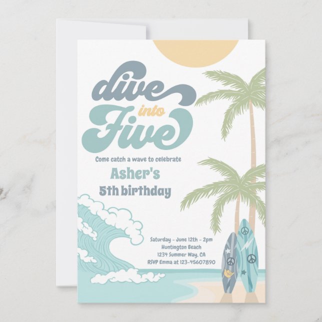 Invitación Pasar a la quinta fiesta de cumpleaños de los surf (Anverso)