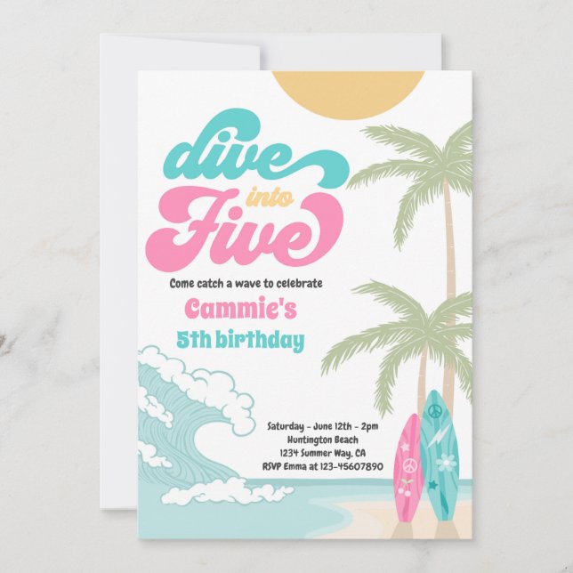 Invitación Pasar a la quinta fiesta de cumpleaños de los surf (Anverso)