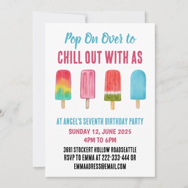 Invitación Pasar por Chill Popsicle Kids Fiesta de cumpleaños (Anverso)