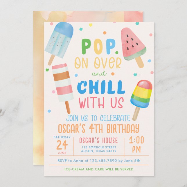 Invitación Pasar y matar a los niños crema de helado cumpleañ (Anverso / Reverso)