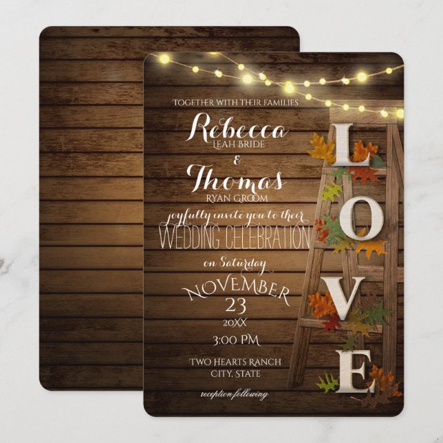 Invitación Pasarela de otoño y deja Boda de amor (Anverso / Reverso)