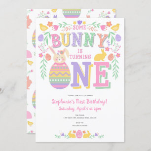 Invitación Pascua, conejo, primer Chica, cumpleaños de primav