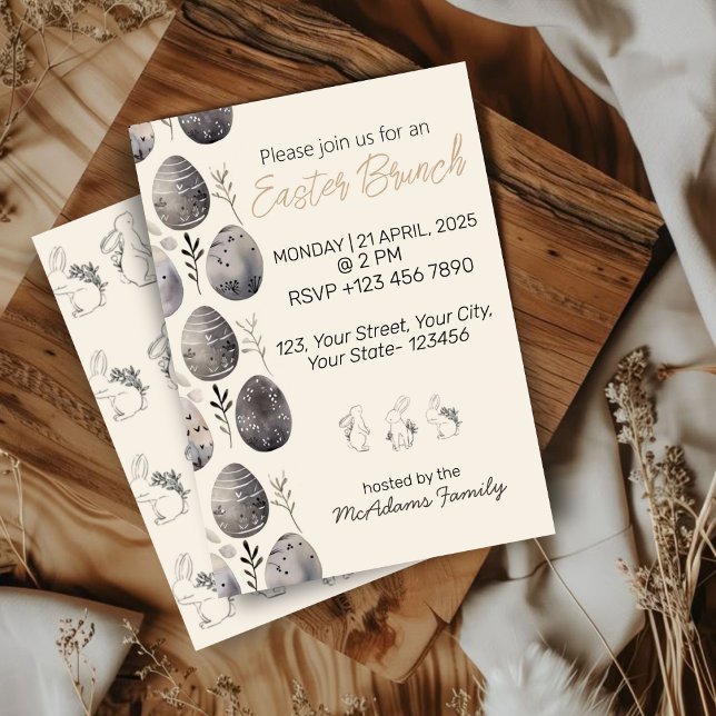 Invitación Pascua de Resurrección Agua de Acuarela Brunch—Fie (Front display)