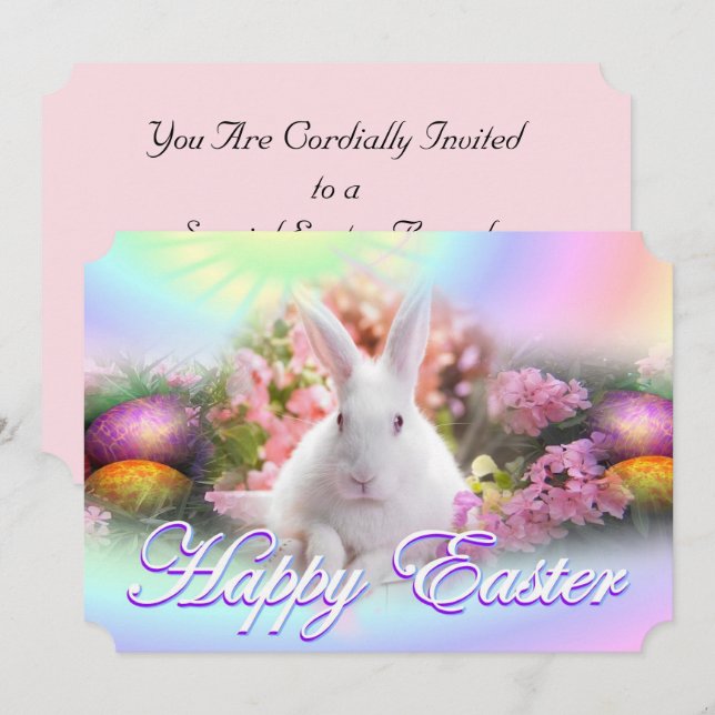 Invitación Pascua feliz con el conejito (Anverso / Reverso)