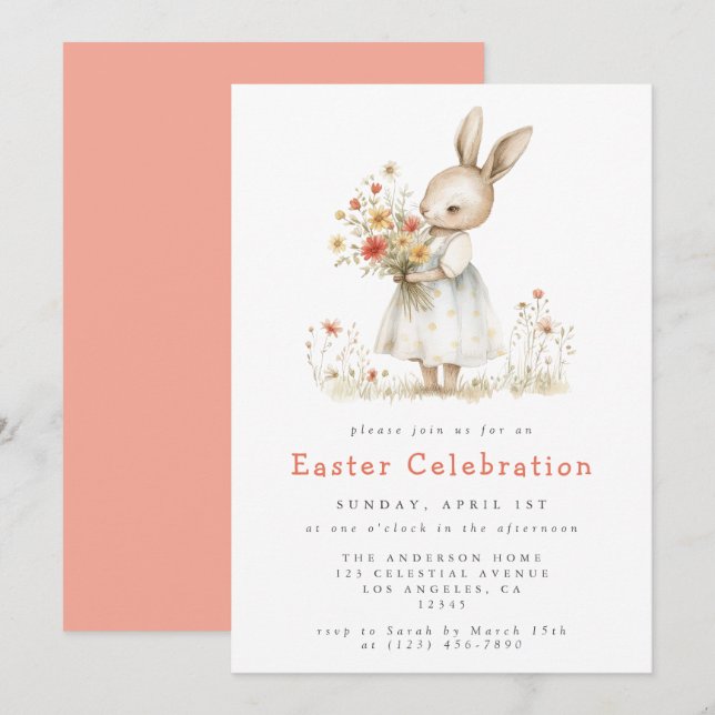 Invitación Pascua floral acuarela (Anverso / Reverso)