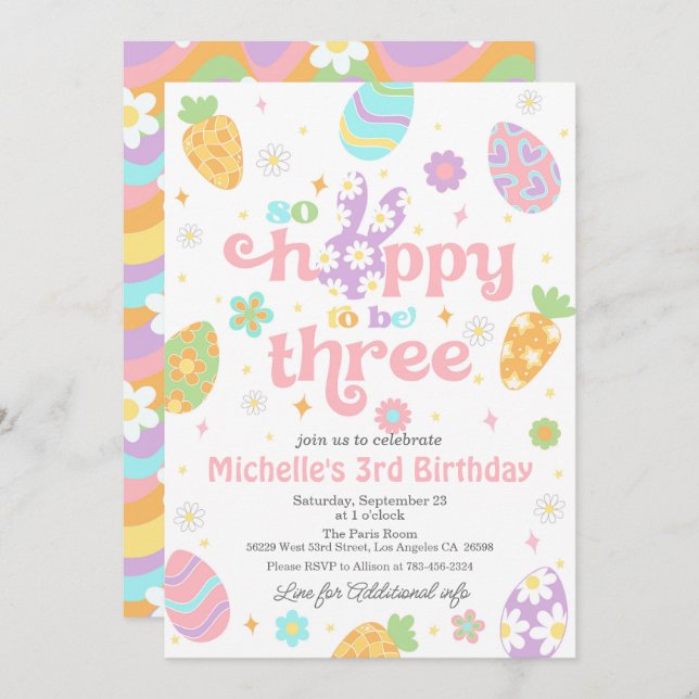 Invitación Pascua que es tan adorable ser tres cumpleaños (Anverso / Reverso)