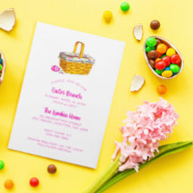 Pascua rosa de canasta y huevo ilustrada