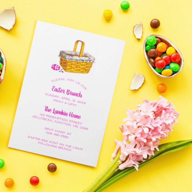 Invitación Pascua rosa de canasta y huevo ilustrada (Subido por el creador)