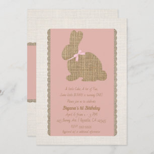 Invitación Pascua Rústica Rosa & Burlap Primera Cumpleaños