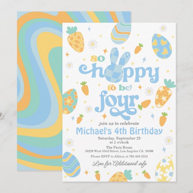 Invitación Pascua tan adorable que es cumpleaños de cuatro ni (Anverso / Reverso)