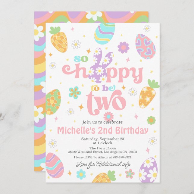 Invitación Pascua tan adorable que será dos cumpleaños (Anverso / Reverso)