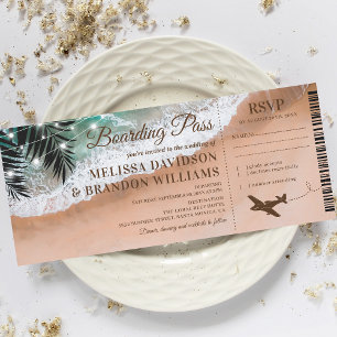 Invitación Pase de Abordaje Boda en Playa Tropical