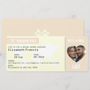 Invitación Pase de Abordaje Champagne & Marfil para Despedida