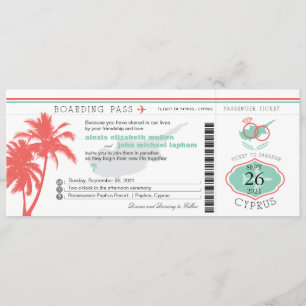 Invitación Pase de abordaje de árbol de palmera al Boda de Ch