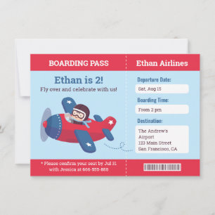 Invitación Pase de Abordaje de Avión de Piloto Adorable Fiest
