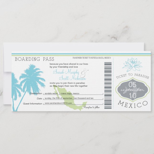 Invitación Pase de Abordaje de Boda a México (Anverso)