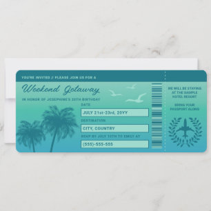 Invitación Pase de Abordaje Falso Tropical Azul Aqua Cumpleañ