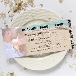 Invitación Pase de Abordaje Foto de Playa RSVP & Boda