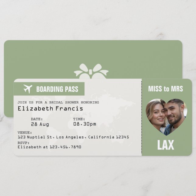 Invitación Pase de Abordaje Sage & Cloud Dancer Despedida de  (Anverso / Reverso)