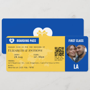 Invitación Pase de Abordar Azul Cobalto y Amarillo Limón para