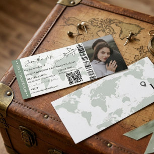 Invitación Pase de abordar boda salvar la fecha ticket Salvia