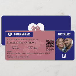 Invitación Pase de Abordar Bodas Rose Gold & Midnight Blue