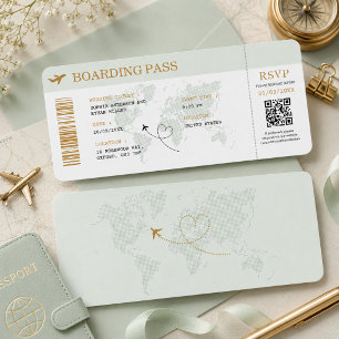 Invitación Pase de Abordar Boleto de Avión Destino Boda