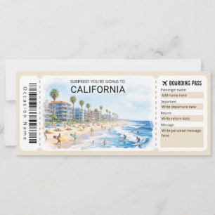 Invitación Pase de Abordar Boleto de Viaje a California