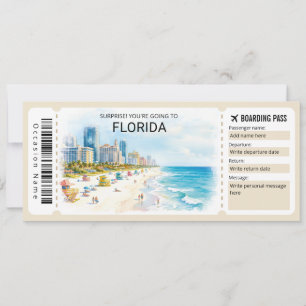 Invitación Pase de Abordar Boleto de Viaje a Florida