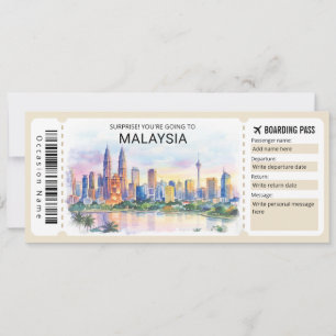 Invitación Pase de Abordar Boleto de Viaje a Malasia
