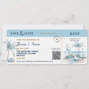 Invitación Pase de Abordar Código QR de Destino Tropical Boda
