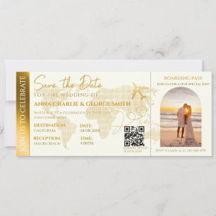 Invitación Pase de abordar con foto de boda