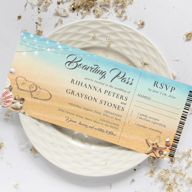 Invitación Pase de Abordar Corazones en Boda de Arena (Subido por el creador)