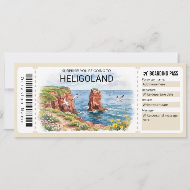 Invitación Pase de Abordar Editable para Viaje a Heligoland (Anverso)