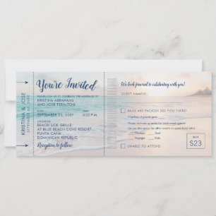Invitación Pase de Abordar para Boda al Atardecer en la Playa